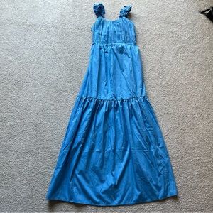 Abercrombie & Fitch A&F Poplin Bow Open Back Maxi Long Tiered Dress Blue Medium